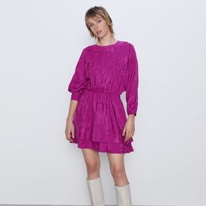 Zara Purple Satin Effect Jacquard Dress XS